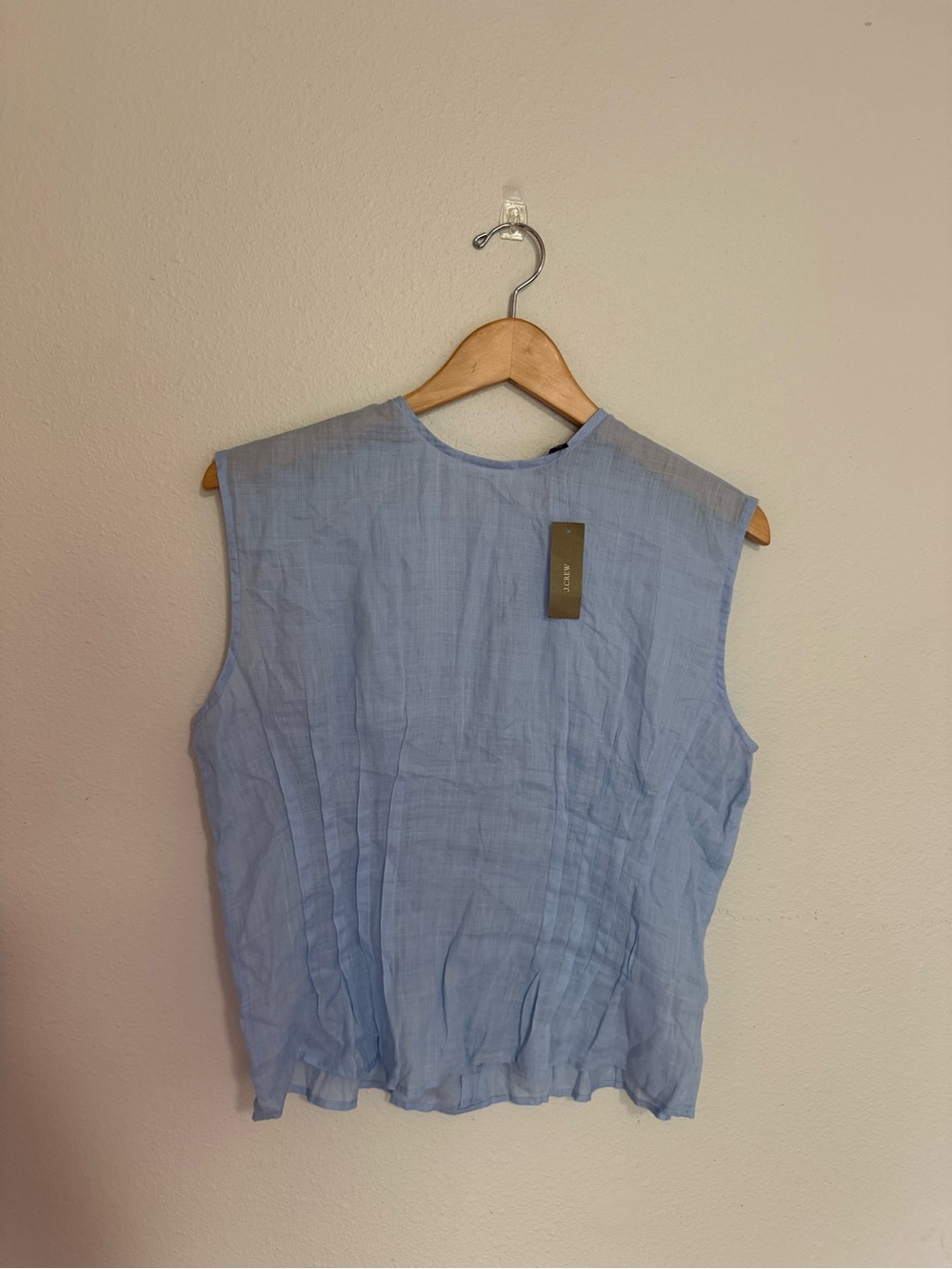J. Crew Light Blue Sleeveless Pintuck Linen Shell - Picture 2 of 6
